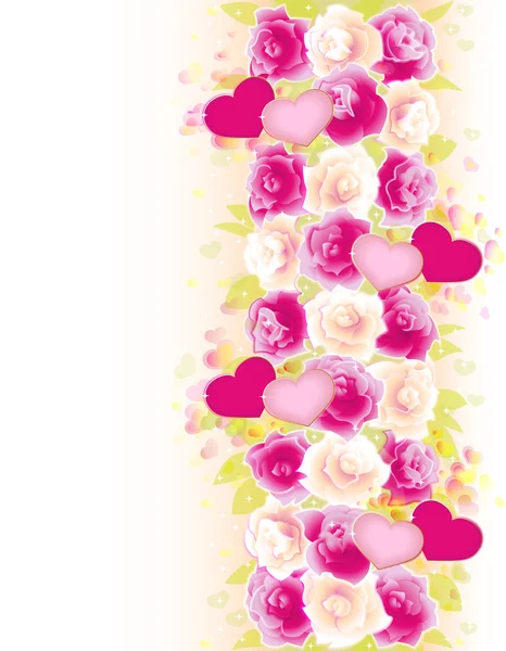 玫瑰和心垂直矢量浪漫背景 — 图库矢量图片