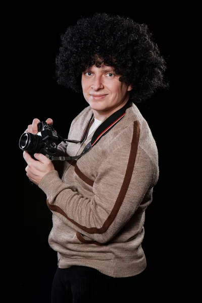 Bir kamera ile komik adam — Stok fotoğraf