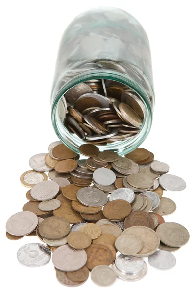 Money in glass jar on white background — Stock Photo, Image