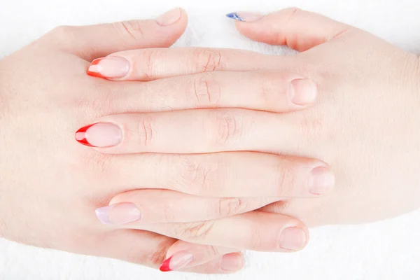Mannelijke Vrouwelijke Manicure Een Witte Achtergrond — Stockfoto