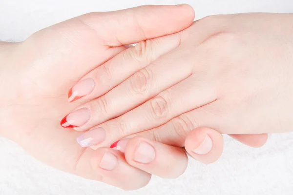 Mannelijke Vrouwelijke Manicure Een Witte Achtergrond — Stockfoto