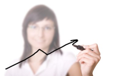 Businesswoman with pen drawing graph clipart