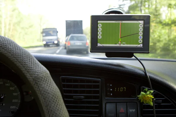 GPS Navigation in Travelling Car — Stock Photo, Image