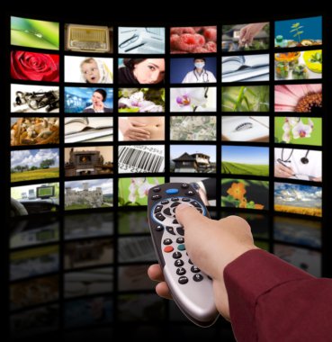 Digital television production concept, remote control TV. clipart