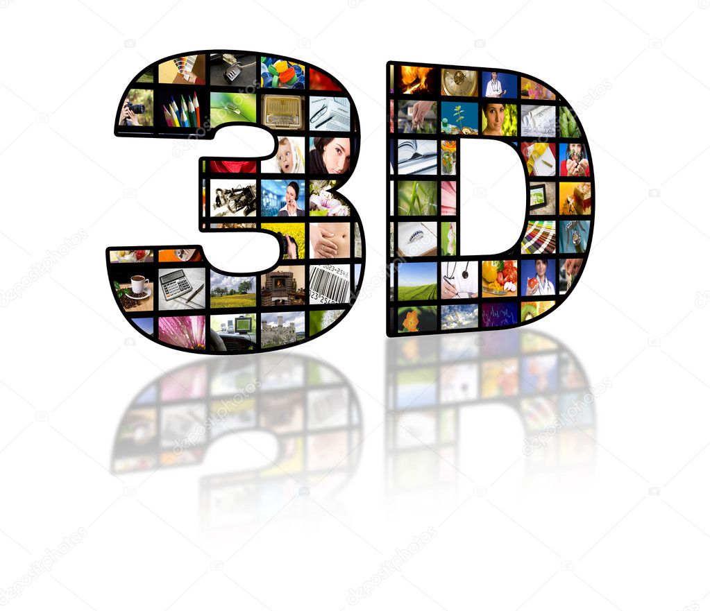 3D television concept image. TV movie panels