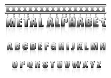 Vector metal alphabet with bolts and scratches clipart