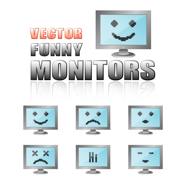Conjunto de vetores de monitores de desenhos animados engraçados — Vetor de Stock