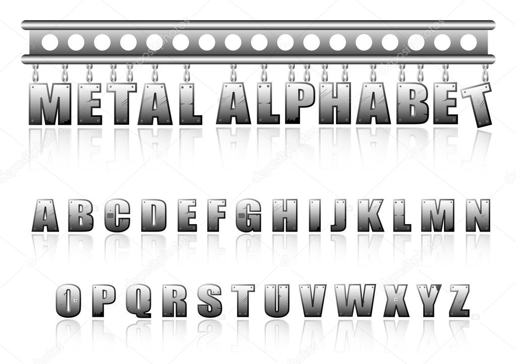 Vector metal alphabet with bolts and scratches
