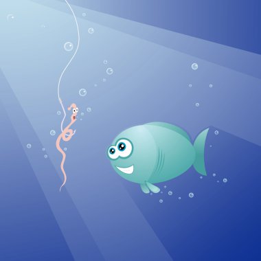 Pleased fish and scared worm clipart