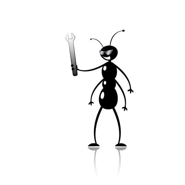 재미 있는 만화 개미 정비공 — 스톡 벡터