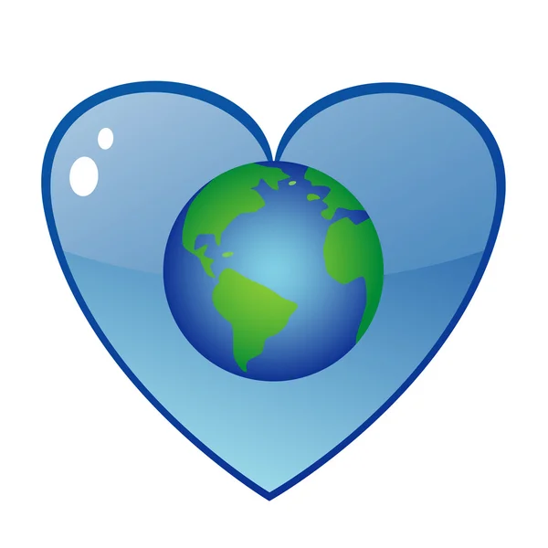 Símbolo da Terra com coração azul — Vetor de Stock