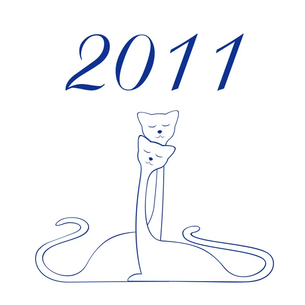 Vektor Illustration Zweier Weißer Katzen Mit 2011 Titel — Stockvektor