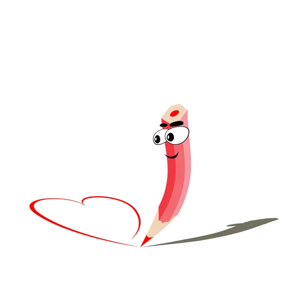 ハートを描く赤いクレヨンのベクトル イラスト — ストックベクタ