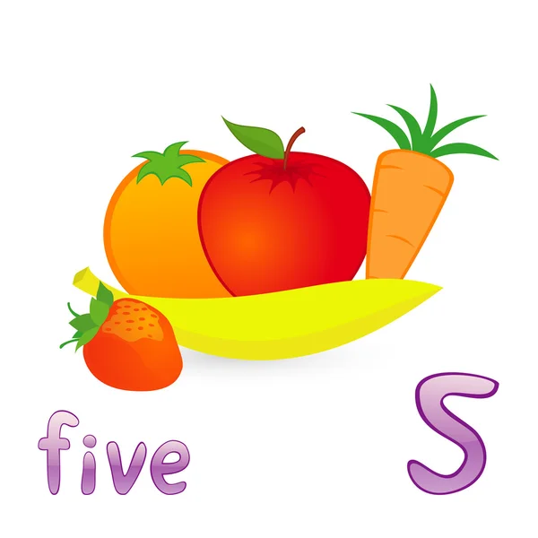 Εικονογράφηση Φορέας Πέντε Φρούτα Για Την Εκπαίδευση Παιδιών — Διανυσματικό Αρχείο