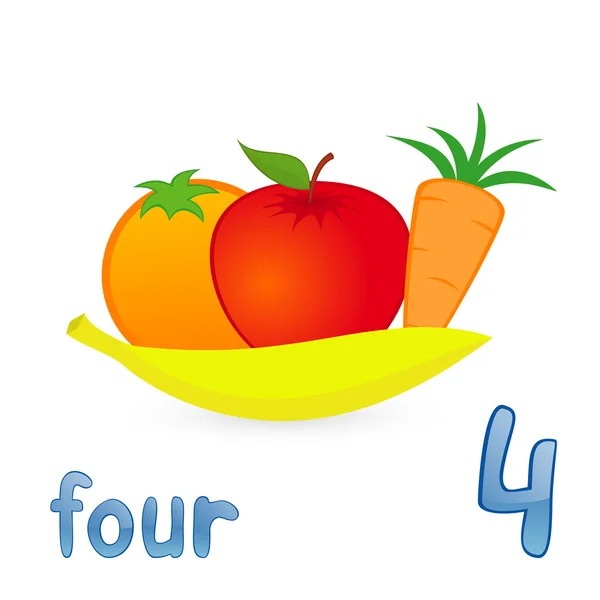 Vektor Illustration Fyra Frukter För Barn Utbildning — Stock vektor