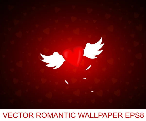 Kanatlı kalp ile romantik duvar kağıdı — Stok Vektör