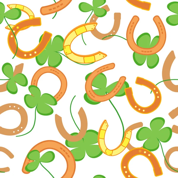 Clovers and horseshoes seamless — Stock Vector