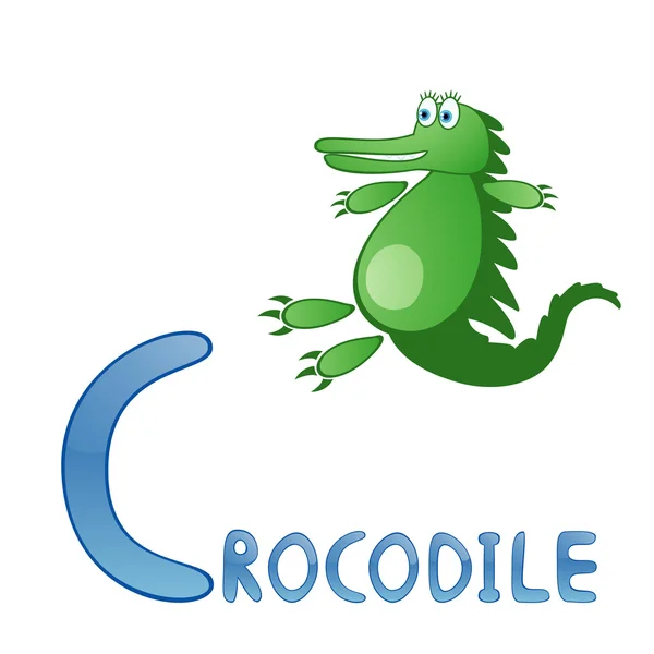 Vicces ábécé a gyermekek számára. Krokodil - C betű — Stock Vector