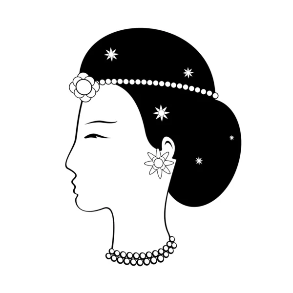 Profil princesse monochrome — Image vectorielle