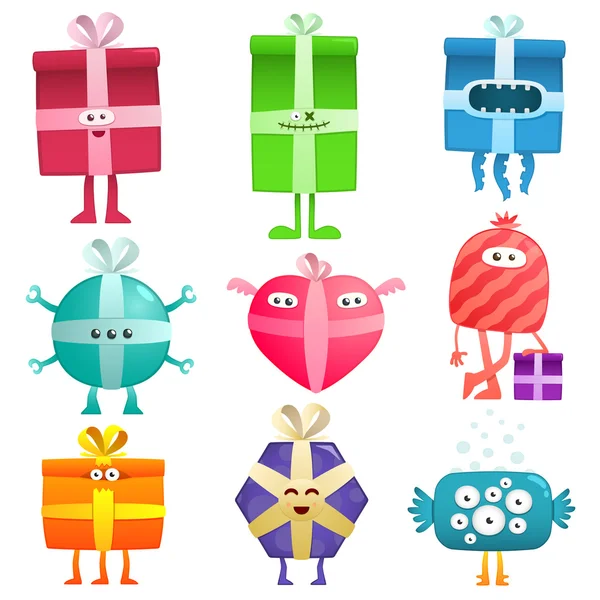 Collection Dessins Animés Colorés Fous Cadeaux Drôles — Image vectorielle