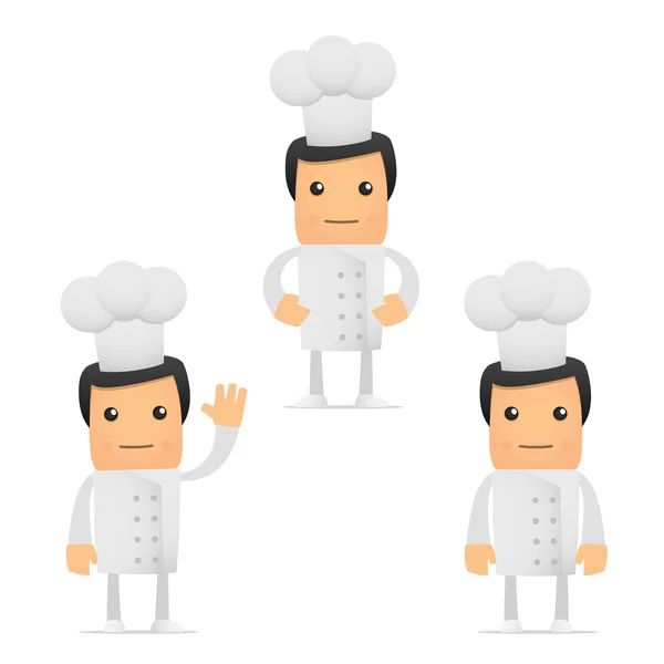 一组不同姿势的滑稽漫画厨师 用于演示等 — 图库矢量图片