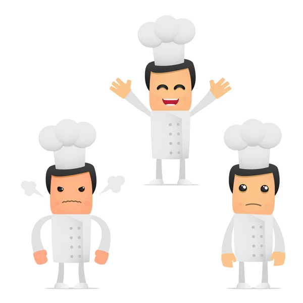 Set Van Grappige Cartoon Chef Kok Verschillende Poses Voor Gebruik — Stockvector