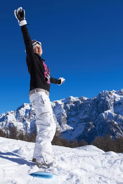 Female Snowboarder in Dolomites — Stock Photo, Image