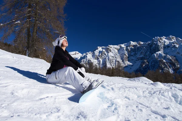 Female Snowboarder in Dolomites Stock Picture