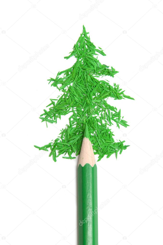 Fur-tree from crumbs and a green pencil