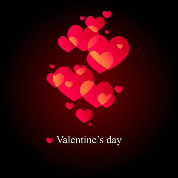 Pek Çok Kırmızı Kalpler Ile Siyah Sevgililer Günü Tebrik Kartı — Stok Vektör