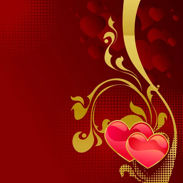 Красная Валентинка Двумя Розовыми Сердцами — стоковый вектор
