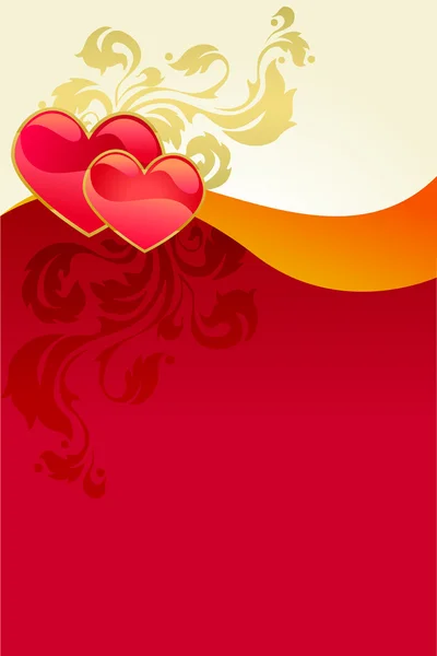 Red Valentine Day Card Two Hearts — Stock Vector