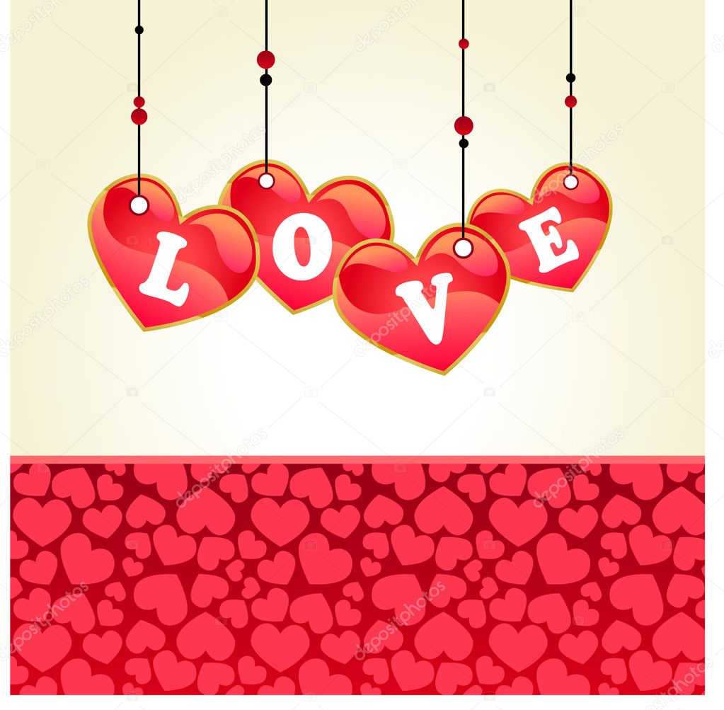 Red valentine's day card with pink hearts