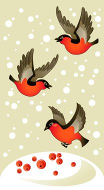 Three red bullfinches clipart