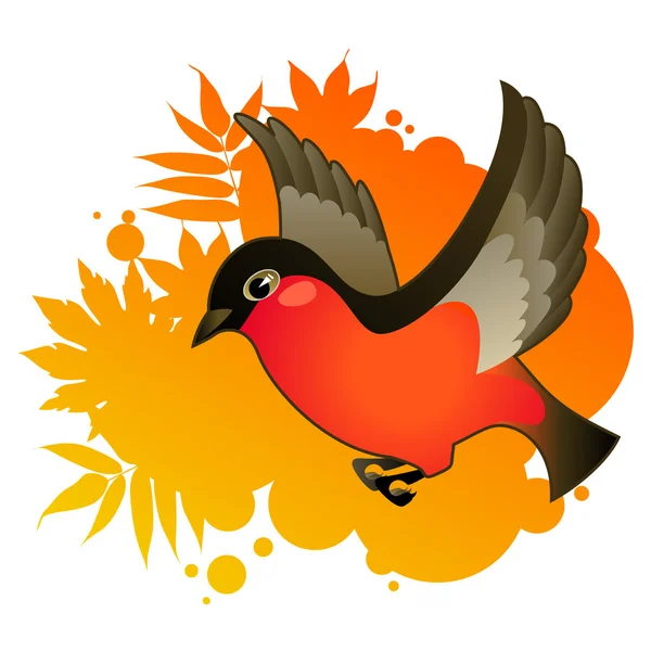 Red Bullfinch Autumnal Background — Stock Vector