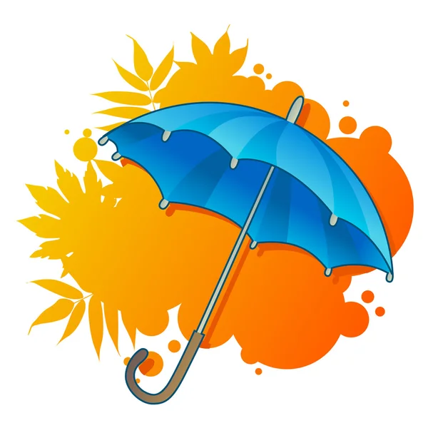 Paraguas Azul Sobre Fondo Otoñal — Vector de stock