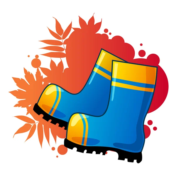 Blue Rubber Boots Autumnal Background — Stock Vector