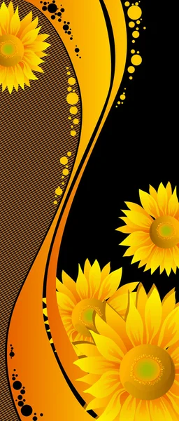 Hermosos Girasoles Amarillos Sobre Fondo Negro — Archivo Imágenes Vectoriales