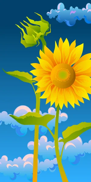 美丽向日葵与蓝蓝的天空 — 图库矢量图片
