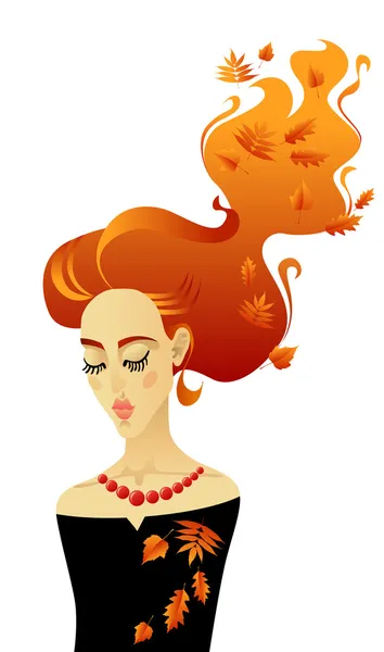 Belle Fille Avec Longs Cheveux Rouges — Image vectorielle