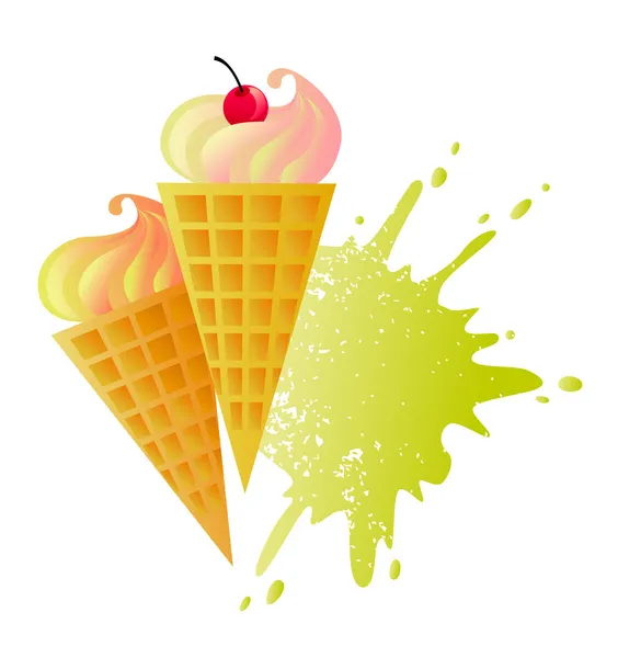 Ice Cream Met Kers Witte Achtergrond — Stockvector