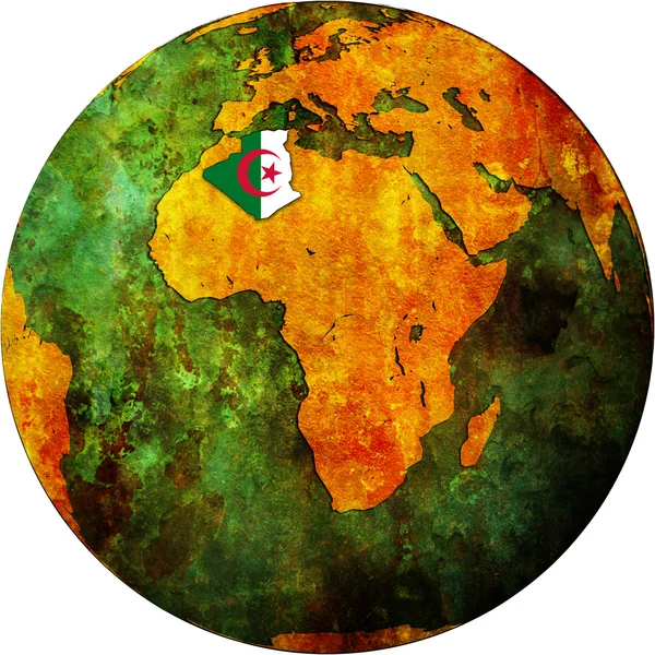 Algerije vlag op globe kaart — Stockfoto