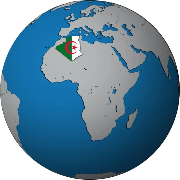 阿尔及利亚国旗在世界地图上 — 图库照片