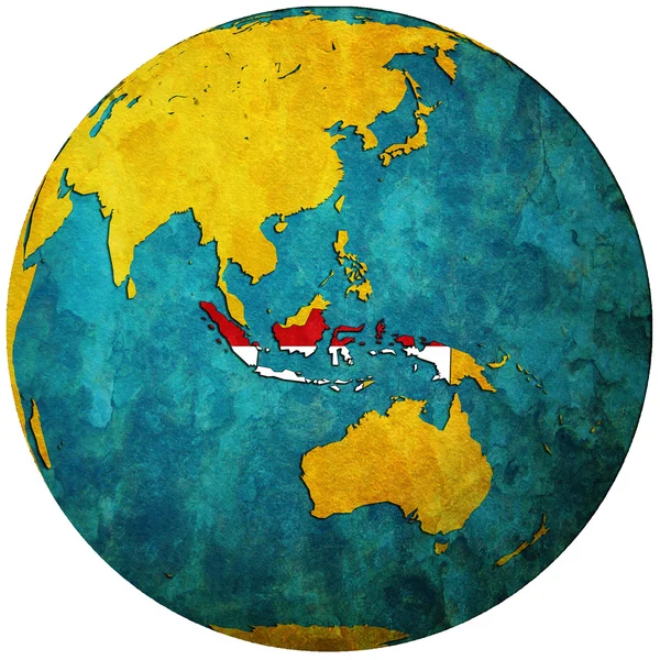 Endonezya bayrağı harita üzerinde — Stok fotoğraf