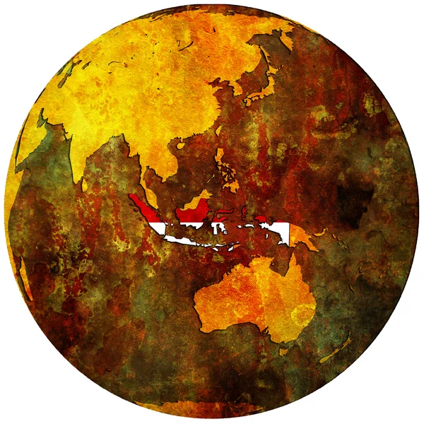 Indonesiens Territorium Mit Flagge Auf Weltkarte — Stockfoto