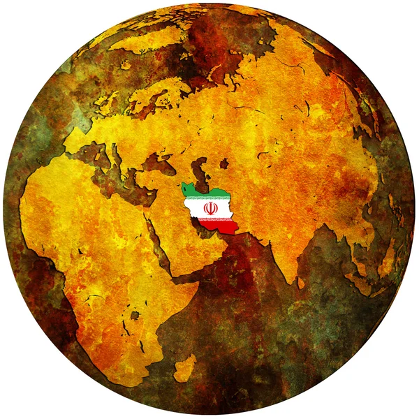 Iran flagga på världen karta — Stockfoto