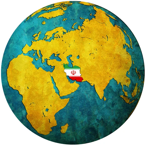 Iran flagga på världen karta — Stockfoto