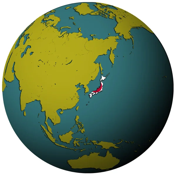 Giappone bandiera sulla mappa del globo — Foto Stock