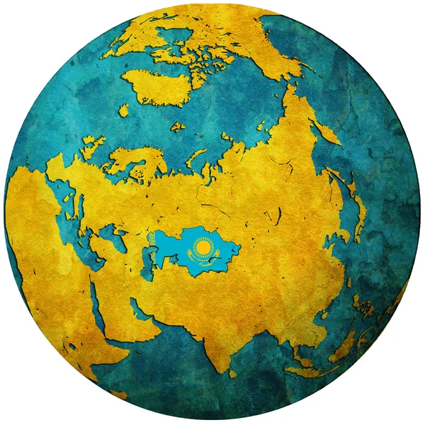 Kazakhstan flag on globe map — Zdjęcie stockowe