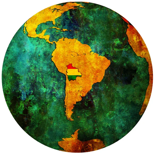 世界地図上のボリビアの国旗 — ストック写真